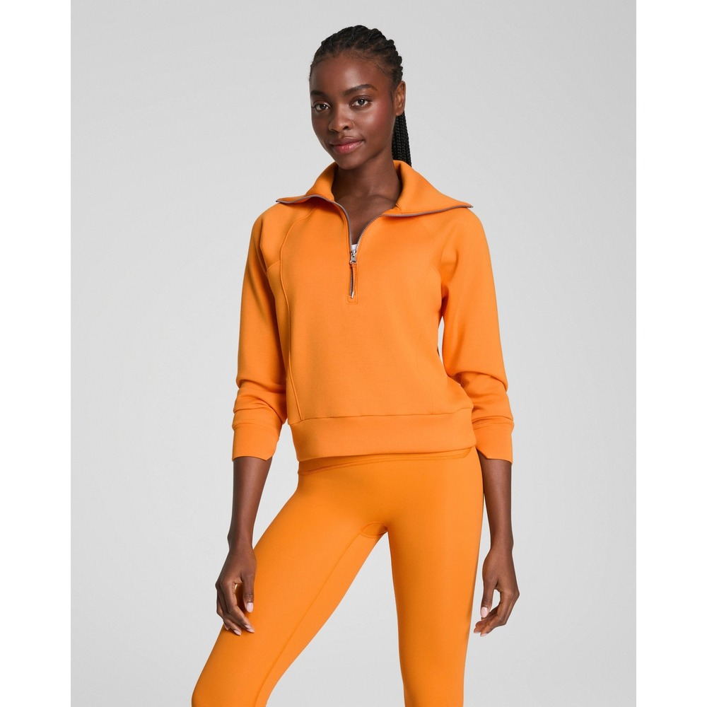 Spanx AirEssentials Half Zip Pullover Orange Sweatshirt Women Small